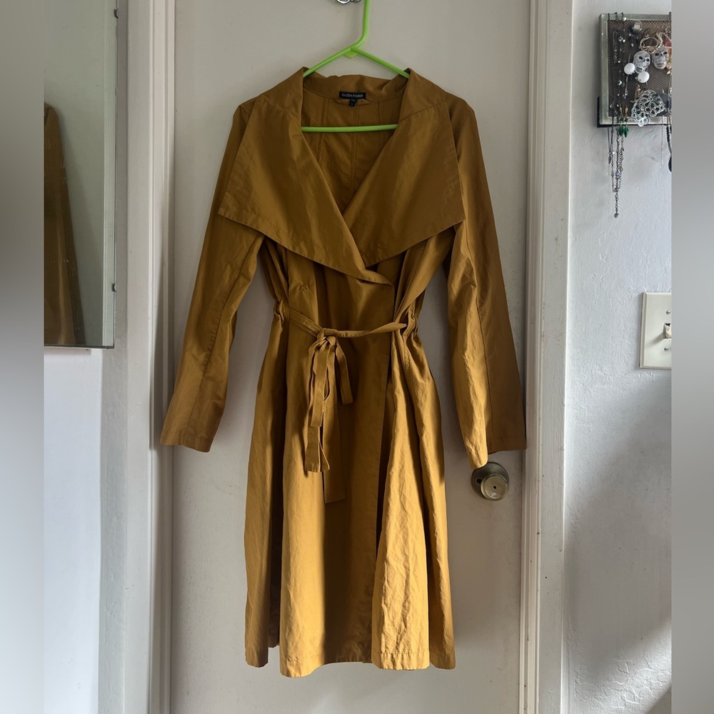 Eileen Fisher cotton blend, spring trench coat. Mustard yellow. Size Medium